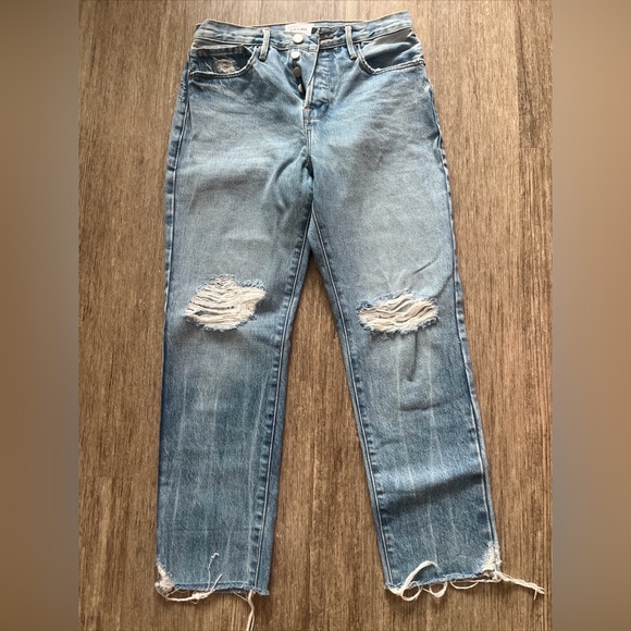 Frame Le Original High Rise Distressed Straight Leg Jeans in Limelight Chew - Picture 1 of 5